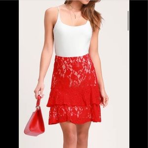 Eternal romance red lace mini skirt